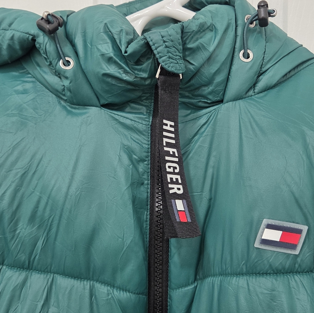 Tommy Hilfiger Green Hooded Puffer Jacket Sz Large - Picture 10 of 16